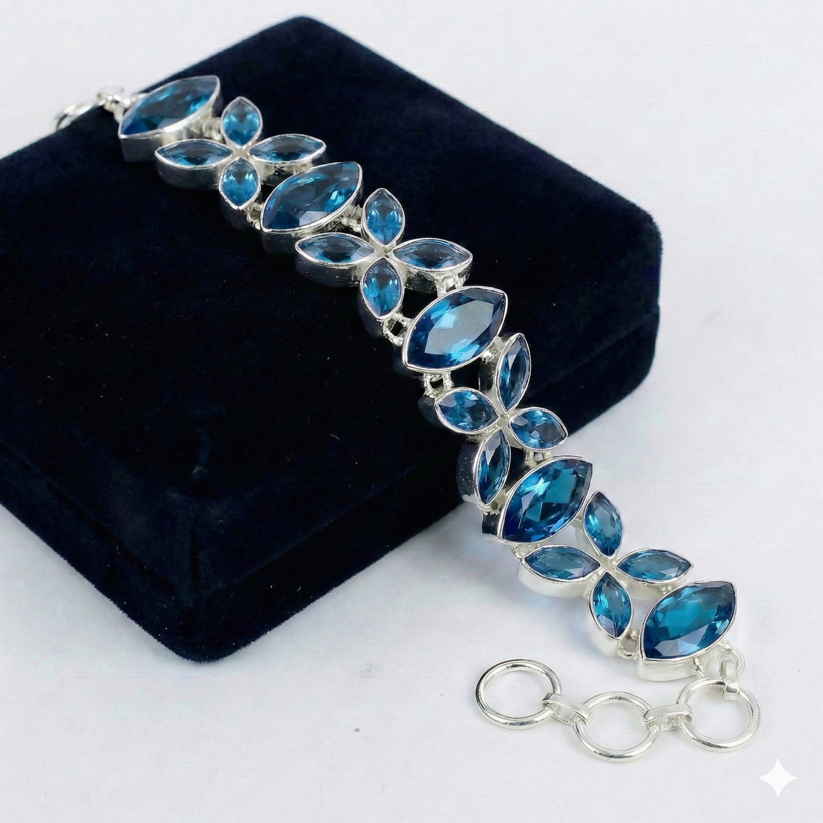 London Blue Topaz Gemstone Handmade 925 Sterling Silver Jewelry Chain Bracelet