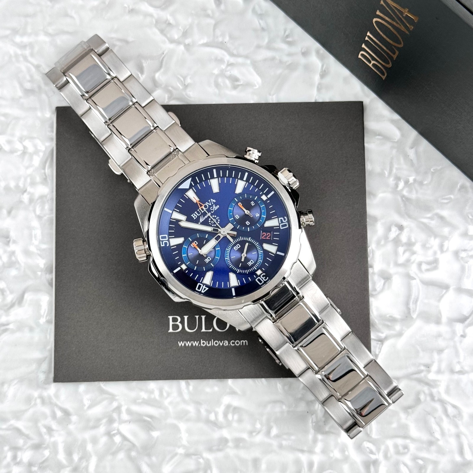 Bulova Men’s Marine Star 43MM Blue Dial 6-Hand Chronograph Quartz Watch 96B256