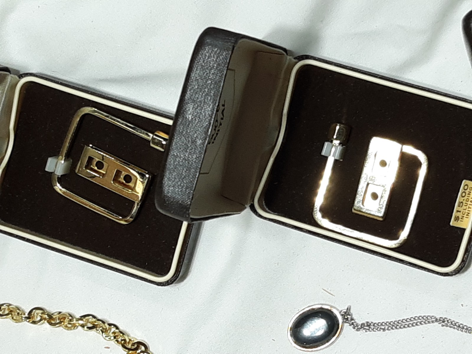 Lot of 35 Swank Men’s Initial T Square Cufflinks & Tie Bar Set & other jewelry