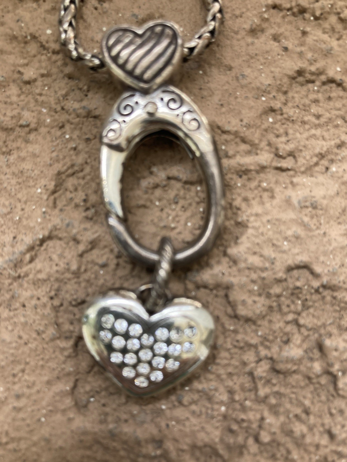 BRIGHTON Silverplated ABC Hook Heart Add A Charm Necklace – Crystal Heart Charm