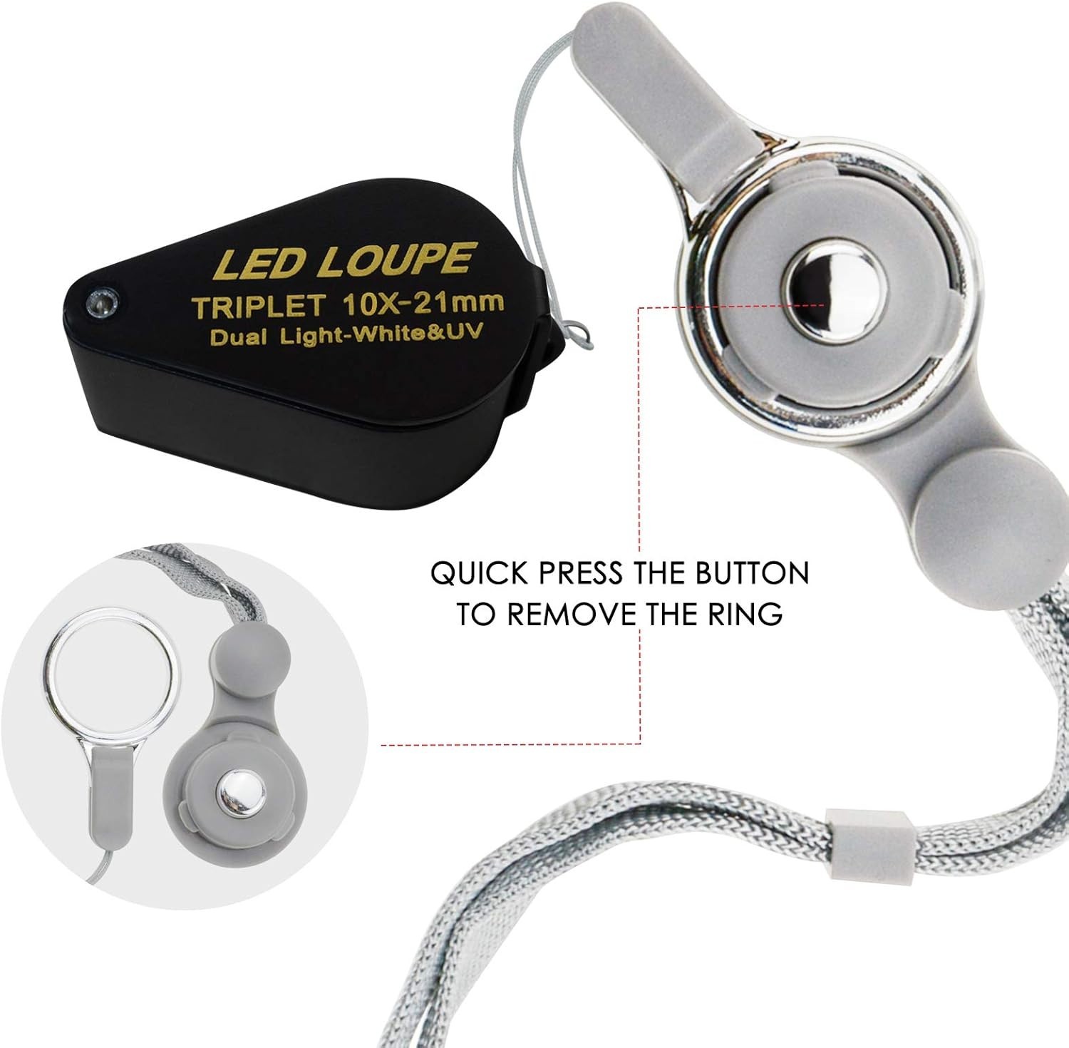 10x Magnifier Jewelry Loupe LED UV 21mm Triplet Lens Optical Glass Pocket Gem…