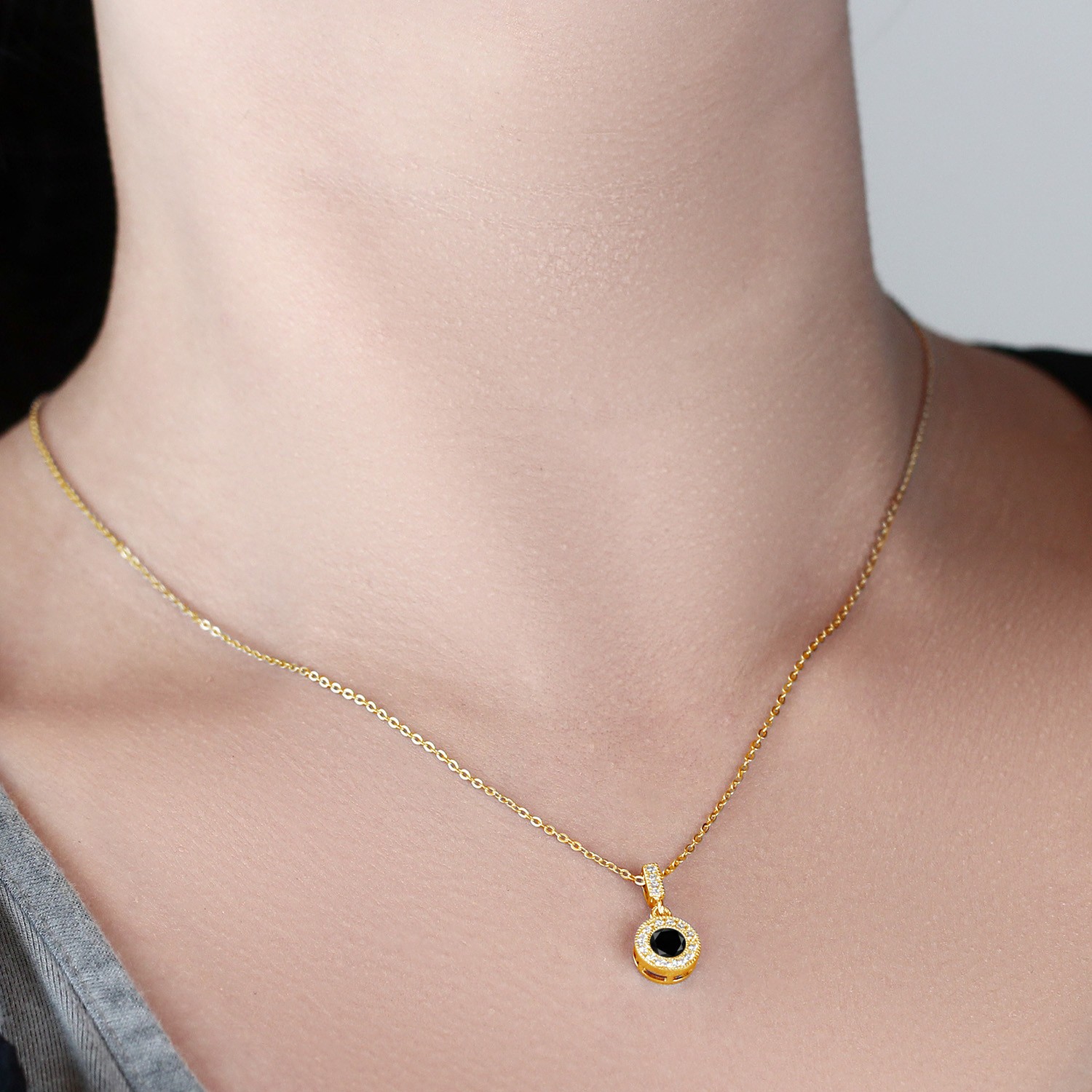 1.24 Ct Black Diamond White Created Sapphire 18K Yellow Gold Plated Silver
