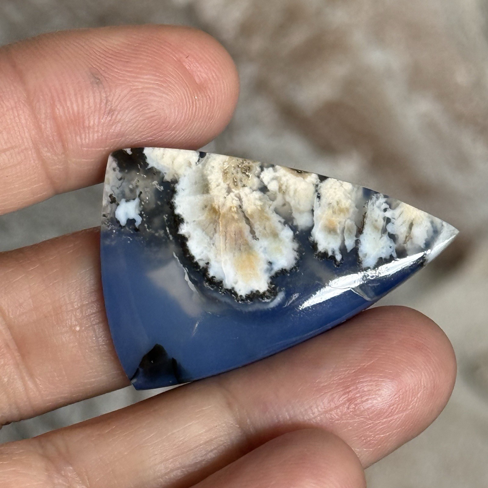 45.4ct 38x26x6mm Flower Plume Agate And Lapis Lazuli Doublet Cabochon Gem