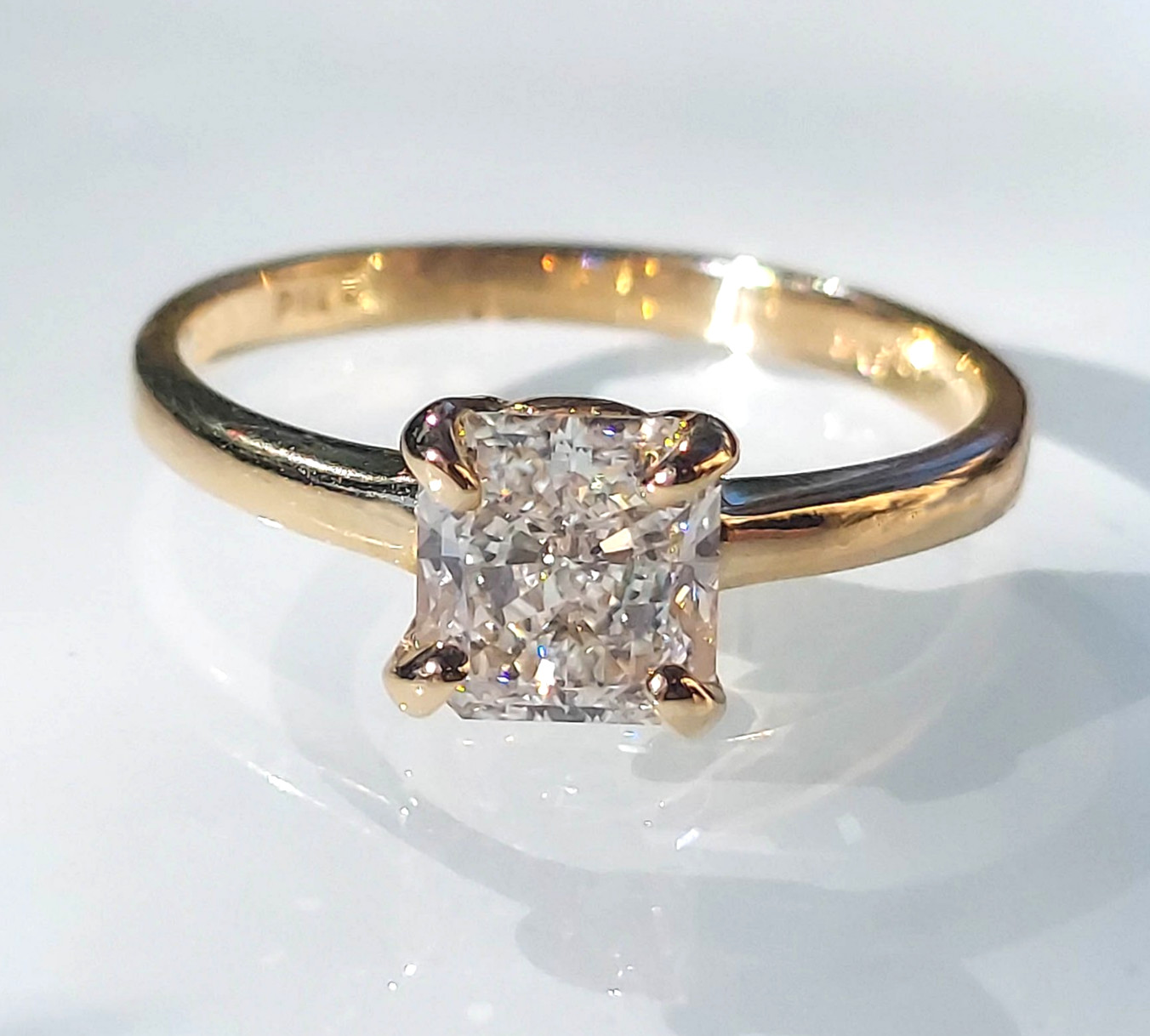 1.18 carat certified diamond ,14k solid gold ring size 6 , Radiant cut diamond