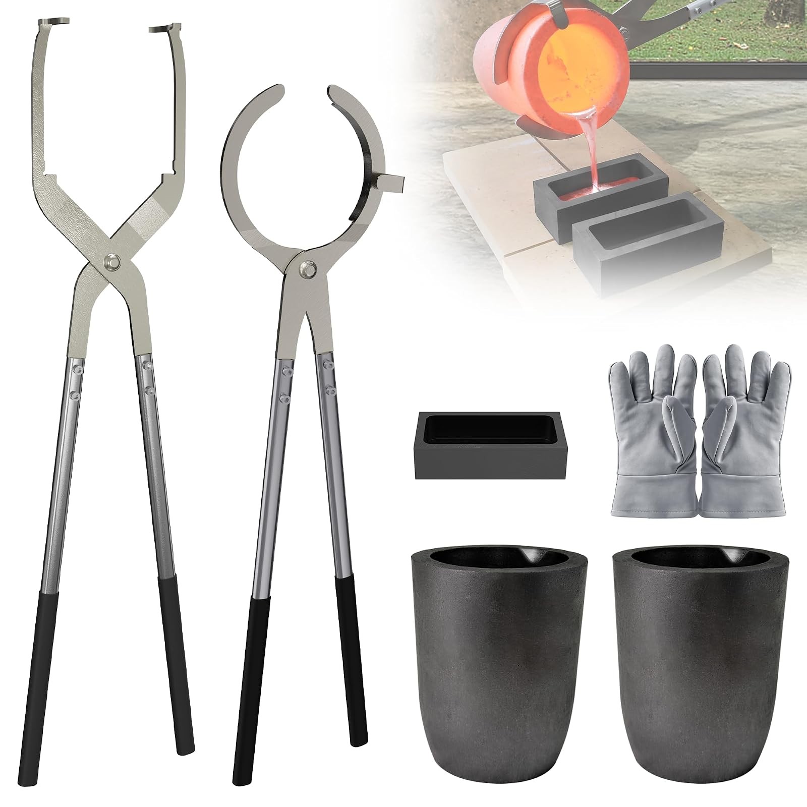 6kg Crucible Kit with Tongs Graphite Ingot Mold Gloves