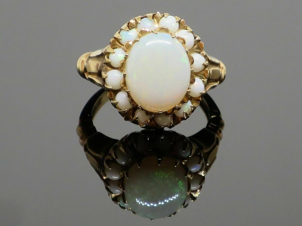 4.20CT Oval Cut Opal Halo Women’s Engagement Ring 14K Yellow Gold Finish