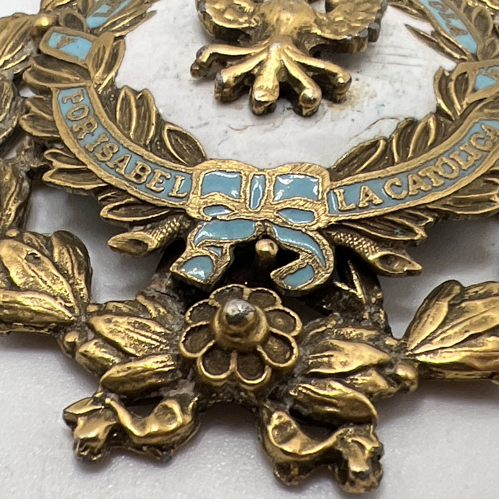 Vtg CORO Crown Eagle Pendant Enamel Isabel la Catolica Spain Medallion Jewelry