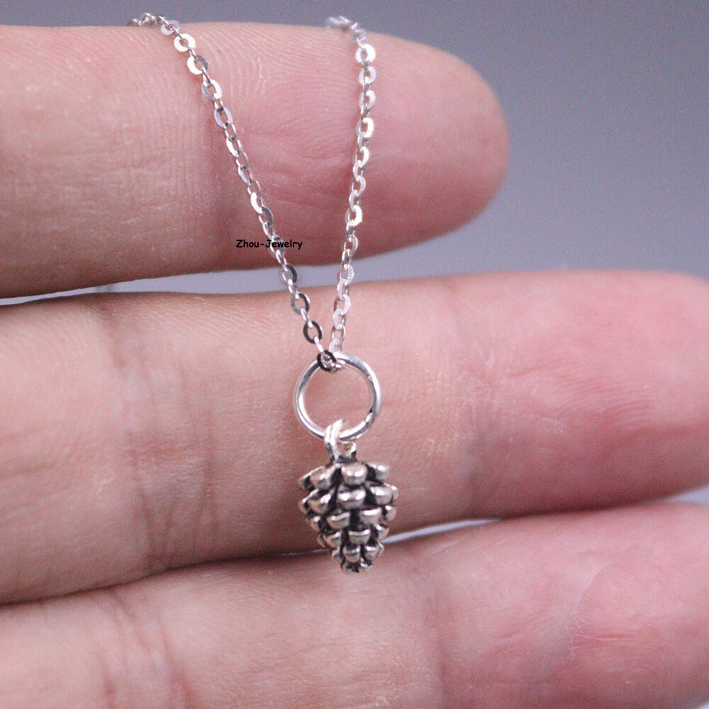 Real S925 Sterling Silver Pendant Men Women Pinecone Pendant 14*7mm 1-2g