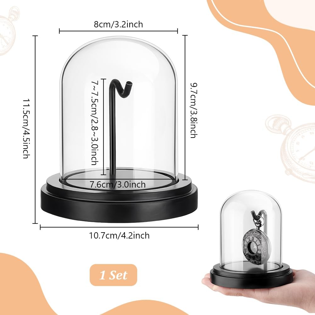 PH PandaHall 3×4 inch Pocket Watch Display Case Glass Black/Transparent