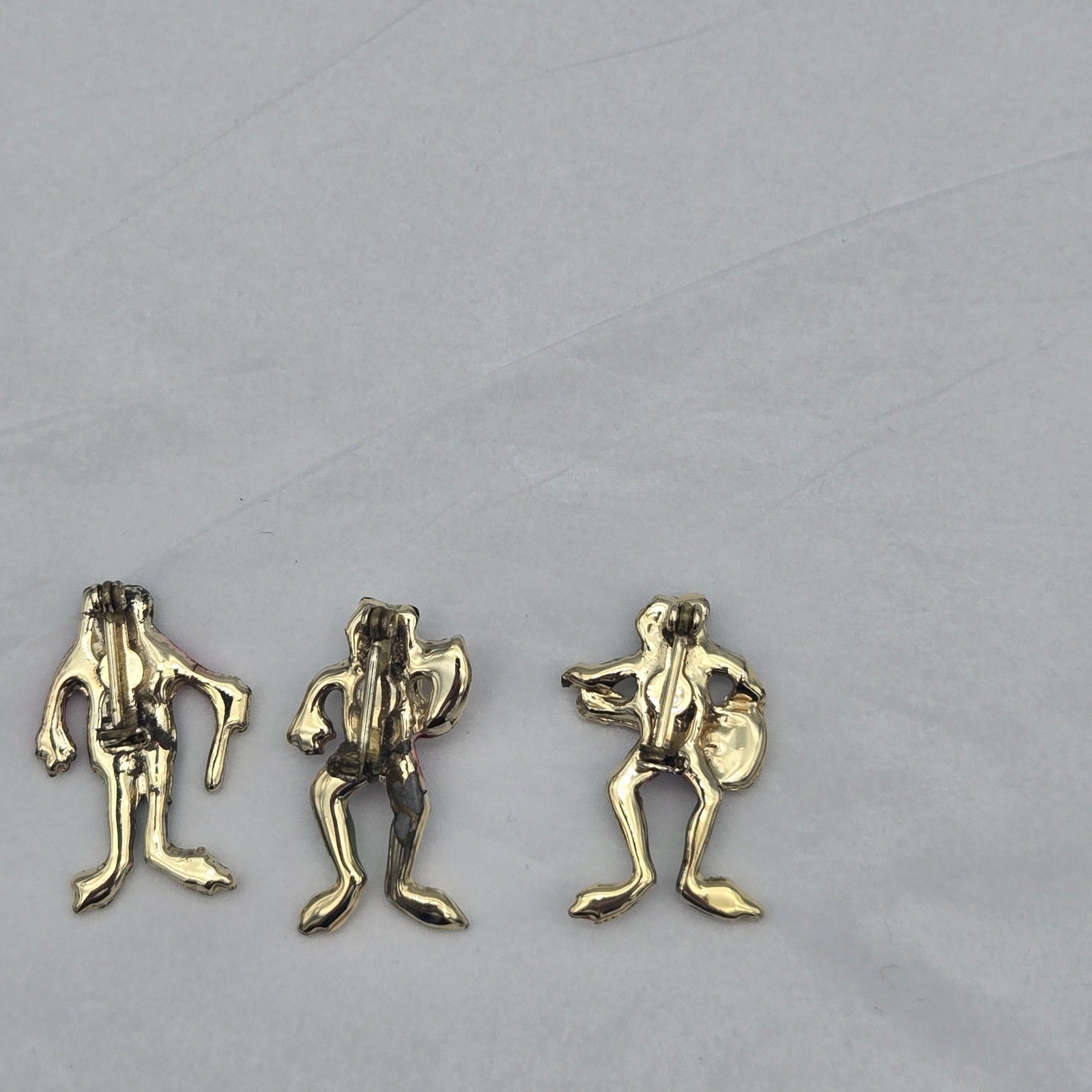 Frog Music Band Enamel Brooch Set of 3 Green Red Gold Novelty Pins Quirky