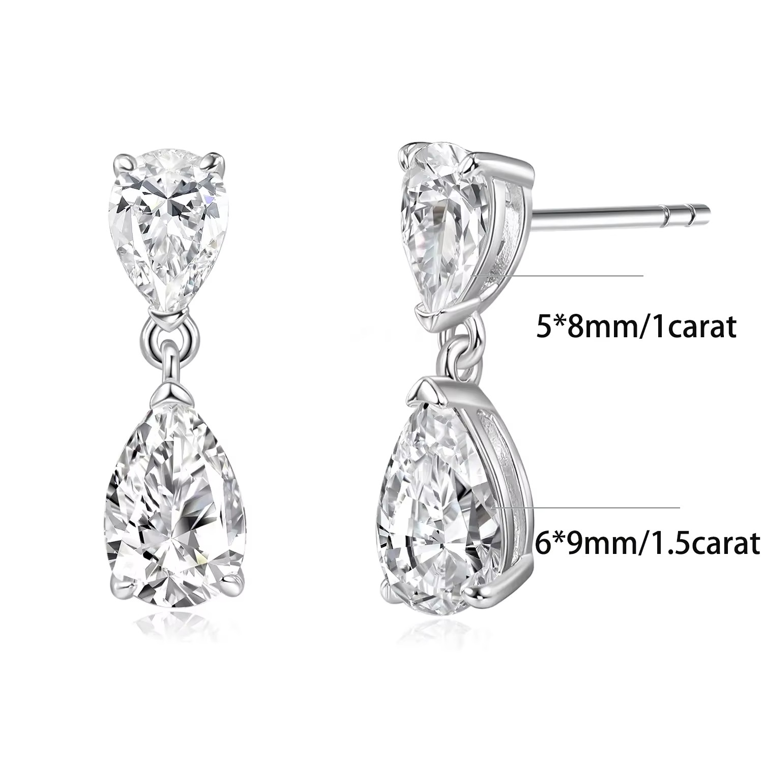3Ct Pear Cut D VVS1 Moissanite Drop Dangle Earrings 14k White Gold Plated