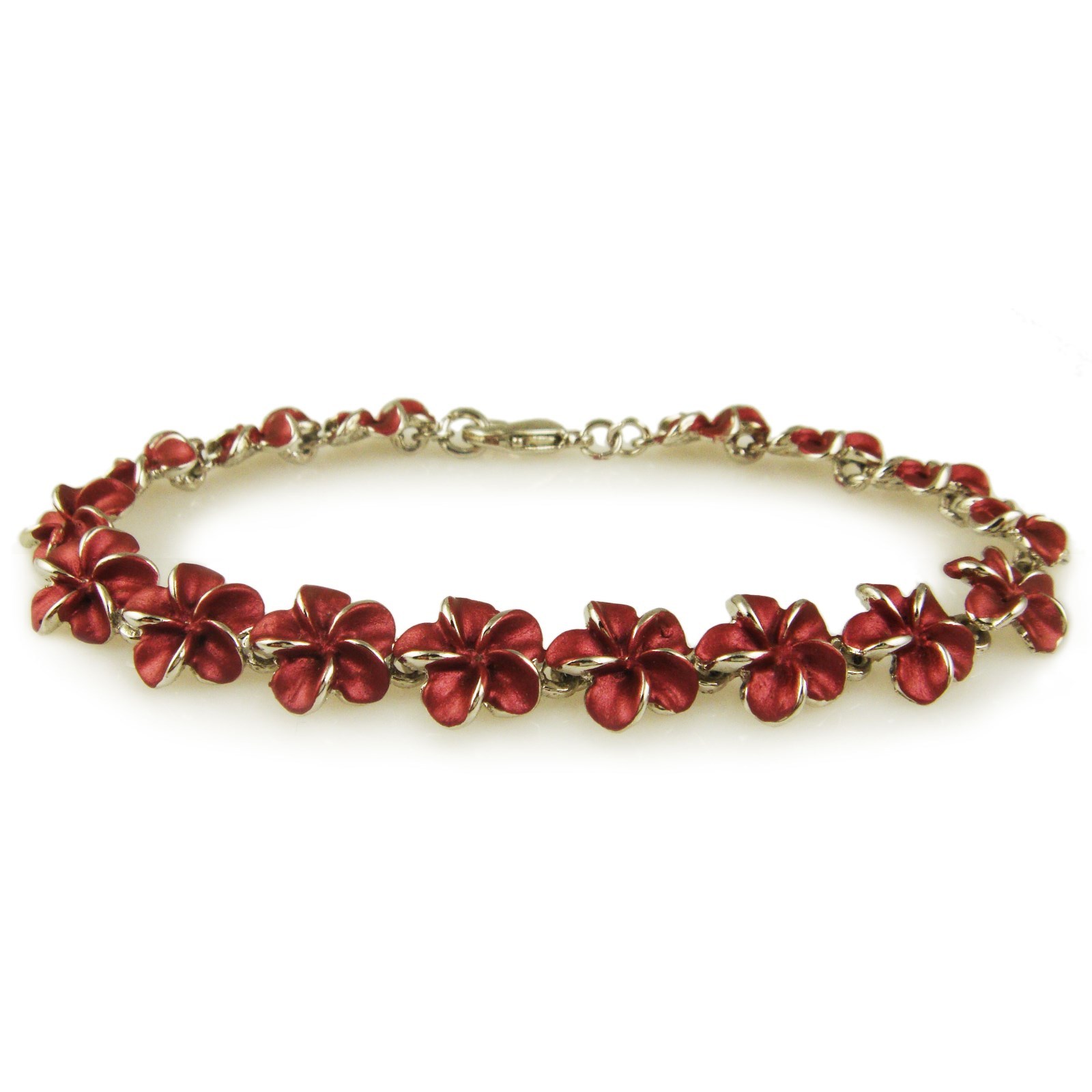 TRENDY CUTE HAWAII PLUMERIA FLOWER CHAIN LINK BRACELET RHODIUM OR GOLD PLATED