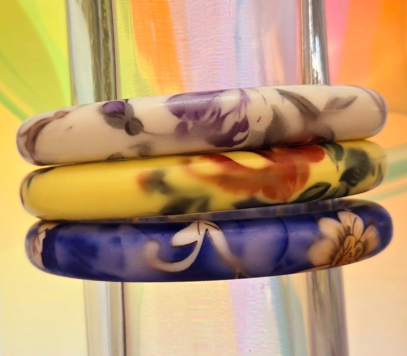 Wholesale Bangles Lot of 12 Resin Bangle Colorful Flower Print Stackable