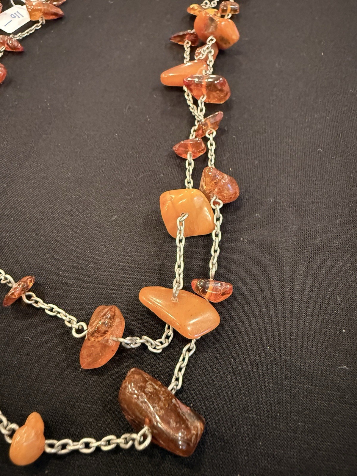Vintage Genuine Amber Long Nugget Bead Necklace Honey Cognac 41g Estate