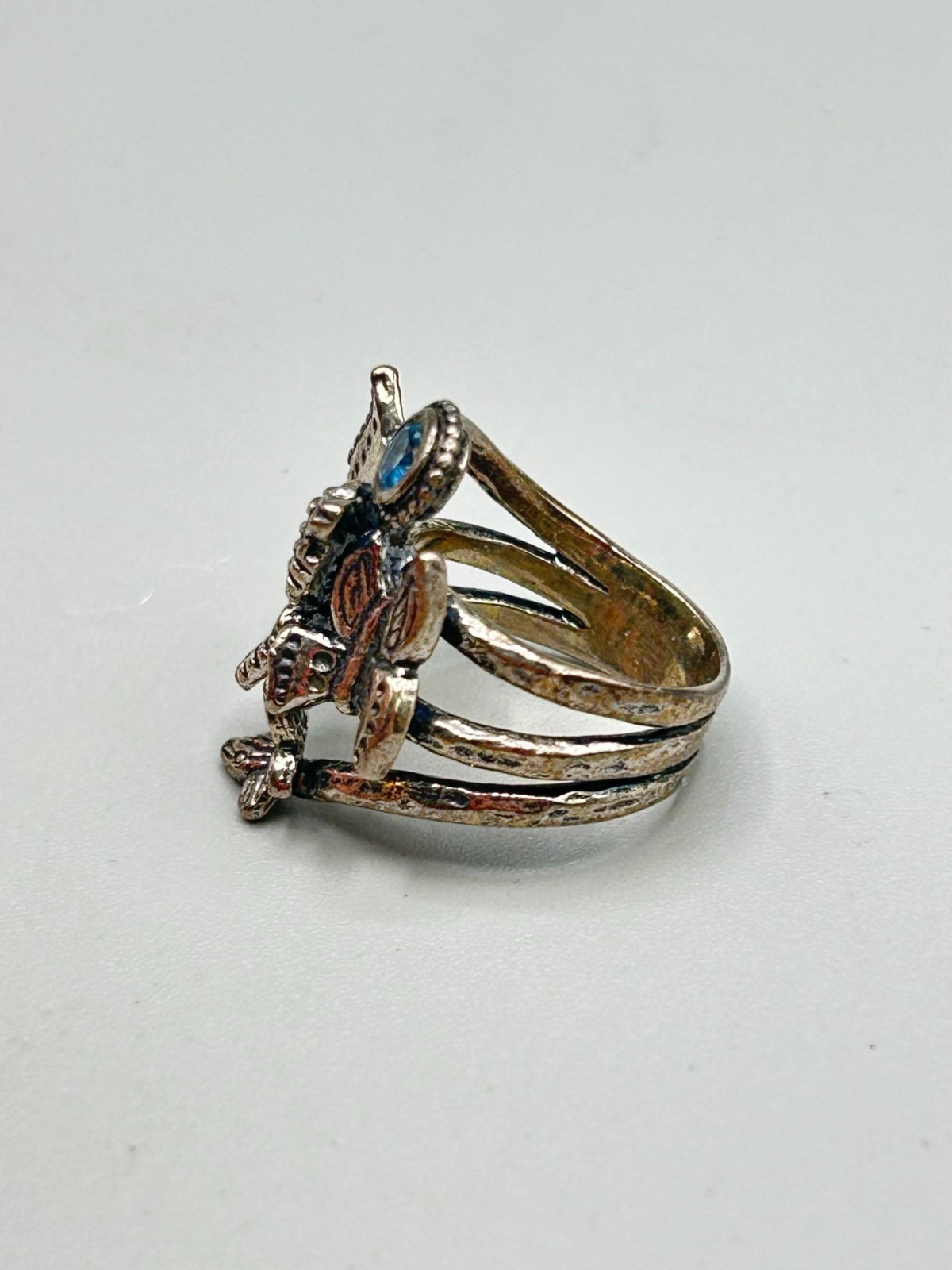 Vintage PZ Paz Creations Ring Size 7 Butterfly Blue Topaz Silver 925 Israel