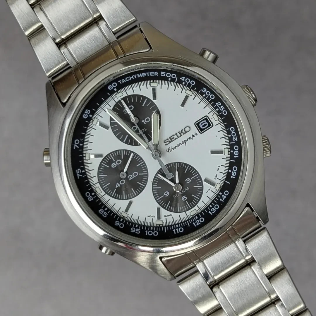 Rare Seiko Panda Dial Chronograph Alarm Quartz 7T32-7C60 Vintage 1988s Watch Men