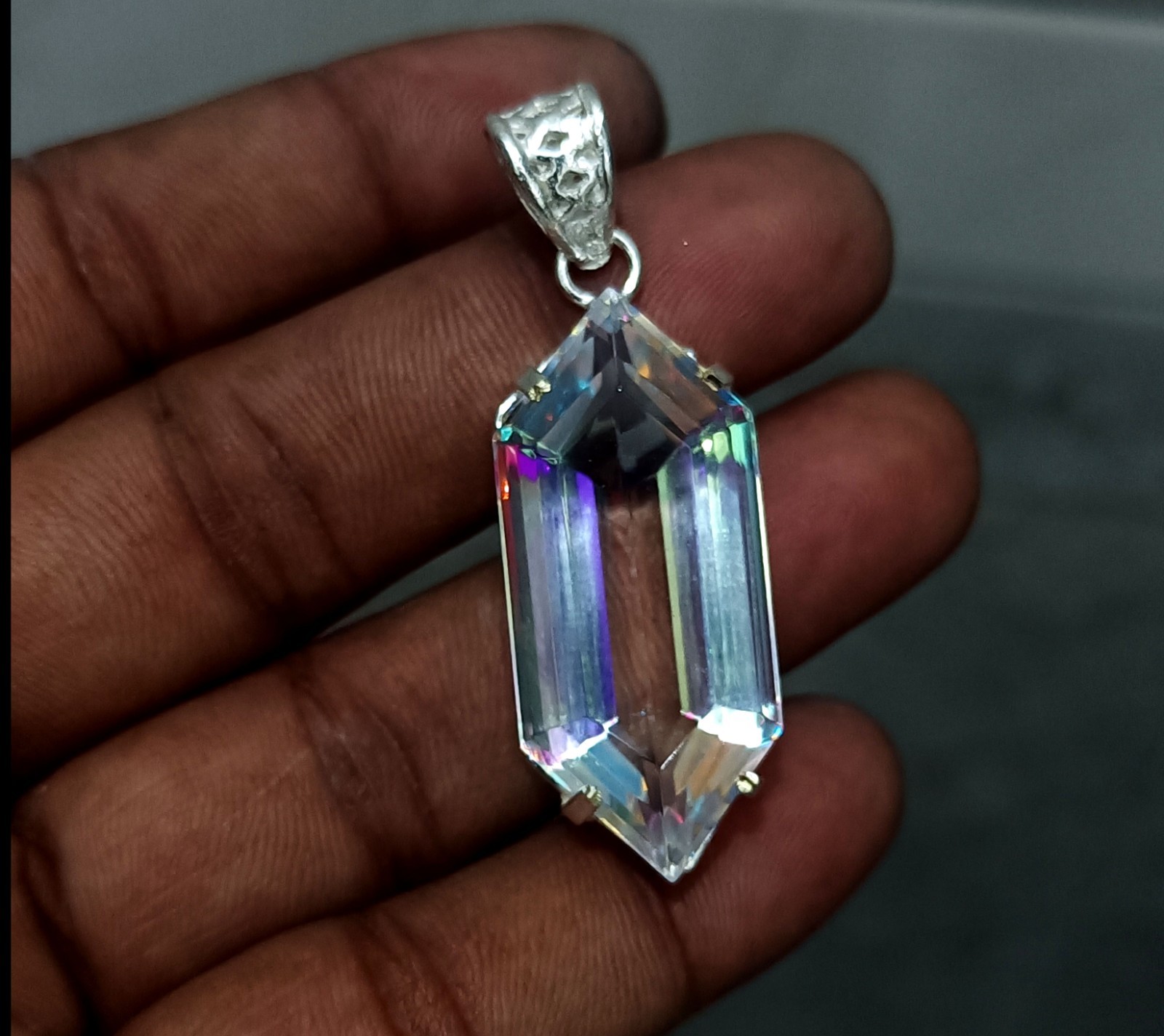 EGL 58.20 Ct+ Natural Mystic Topaz Fancy Cut 925 Solid Silver Pendant Gemstone