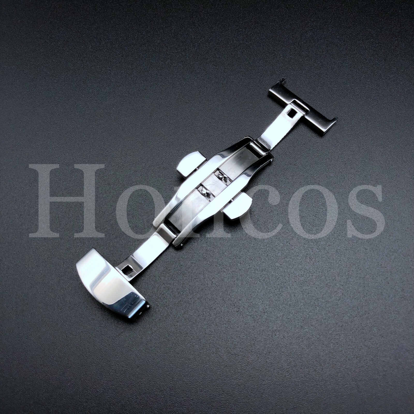 20MM BUTTERFLY LEATHER WATCH BAND DEPLOYMENT BUCKLE CLASP PUSH BUTTON SILVER