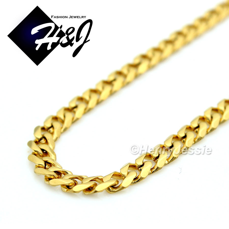 24″MEN Stainless Steel 3mm Gold Plated Cuban Curb Chain JESUS Cross Pendant*GP12