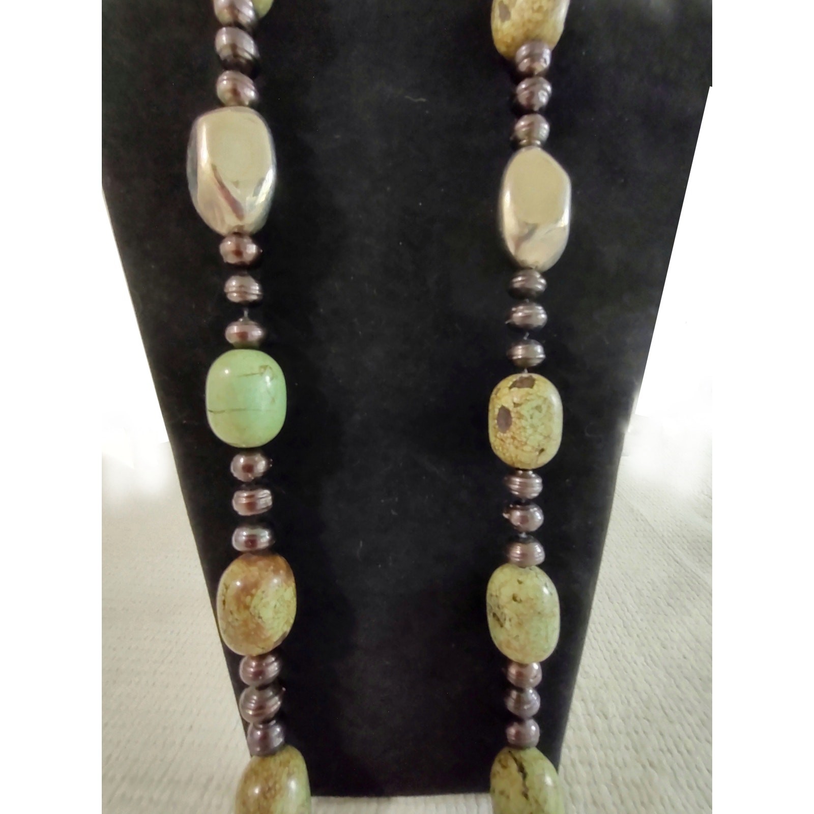 Chunky Jasper Stone Statement Necklace Organic Stones Beads Southwestern Silver
