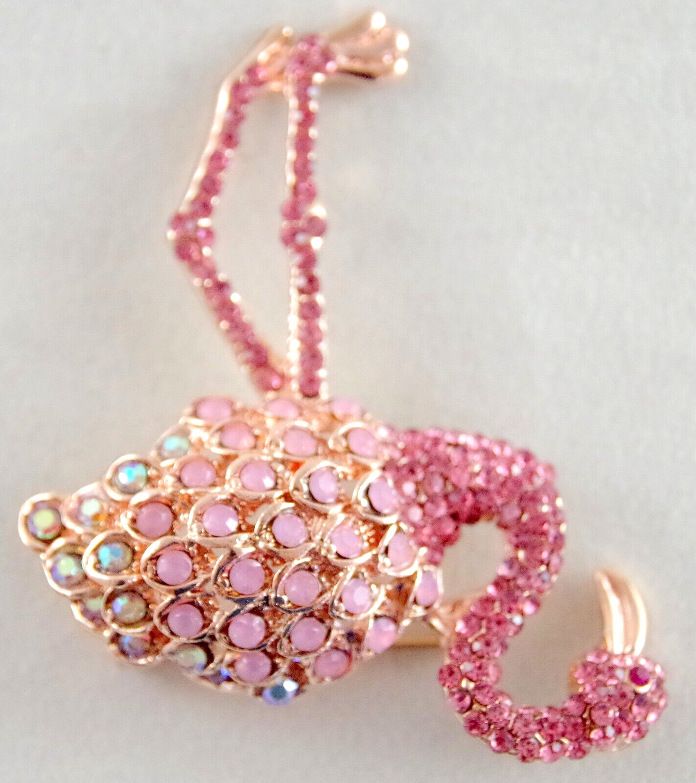 2 1/8″ NWOT PINK & AB RHINESTONE & GOLD TONE PINK FLAMINGO BIRD BROOCH PIN