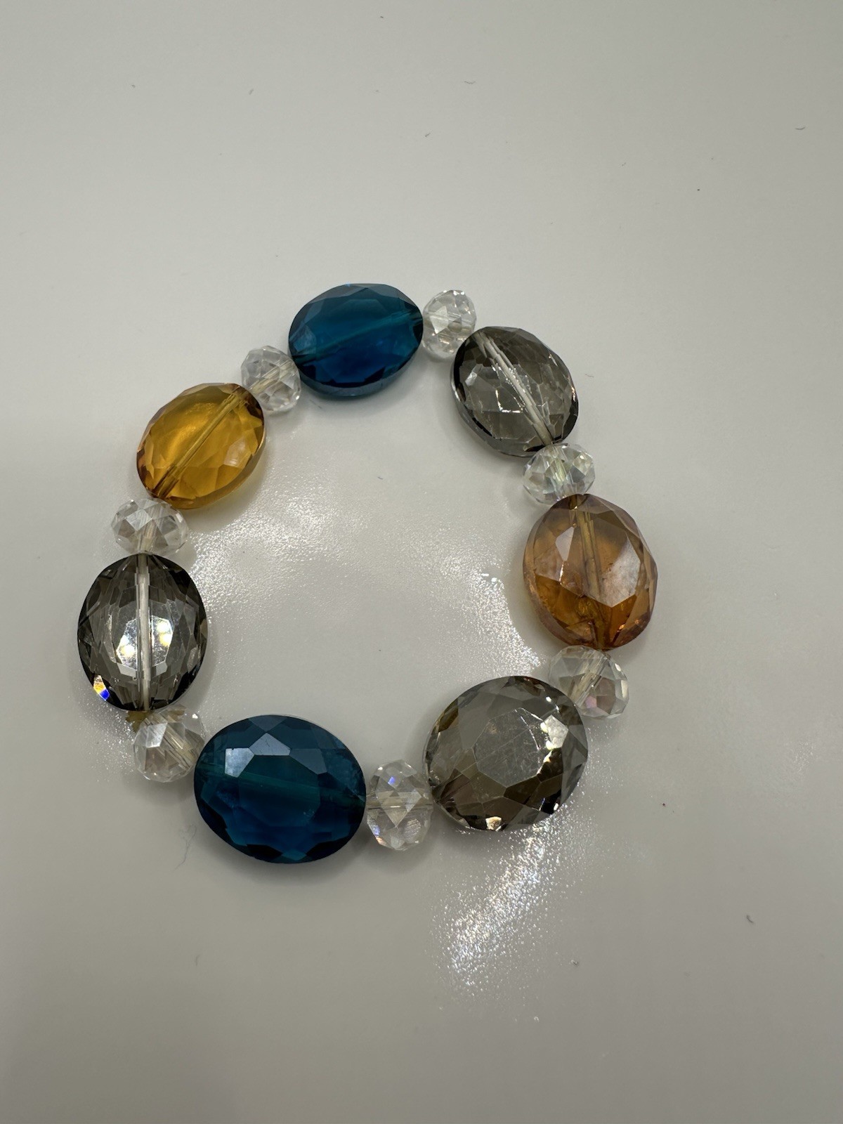 Blue Orange Grey Clear Acrylic Beaded Stretch Bracelet