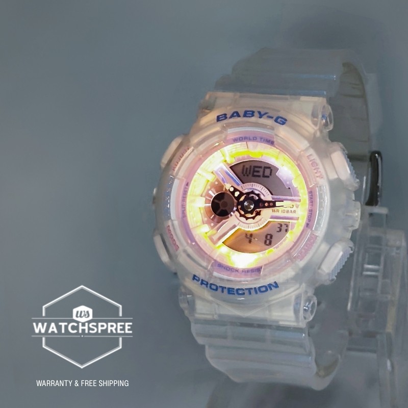Casio Baby-G Semi-Transparent White Resin Band Watch BA110PS-7A BA-110PS-7A