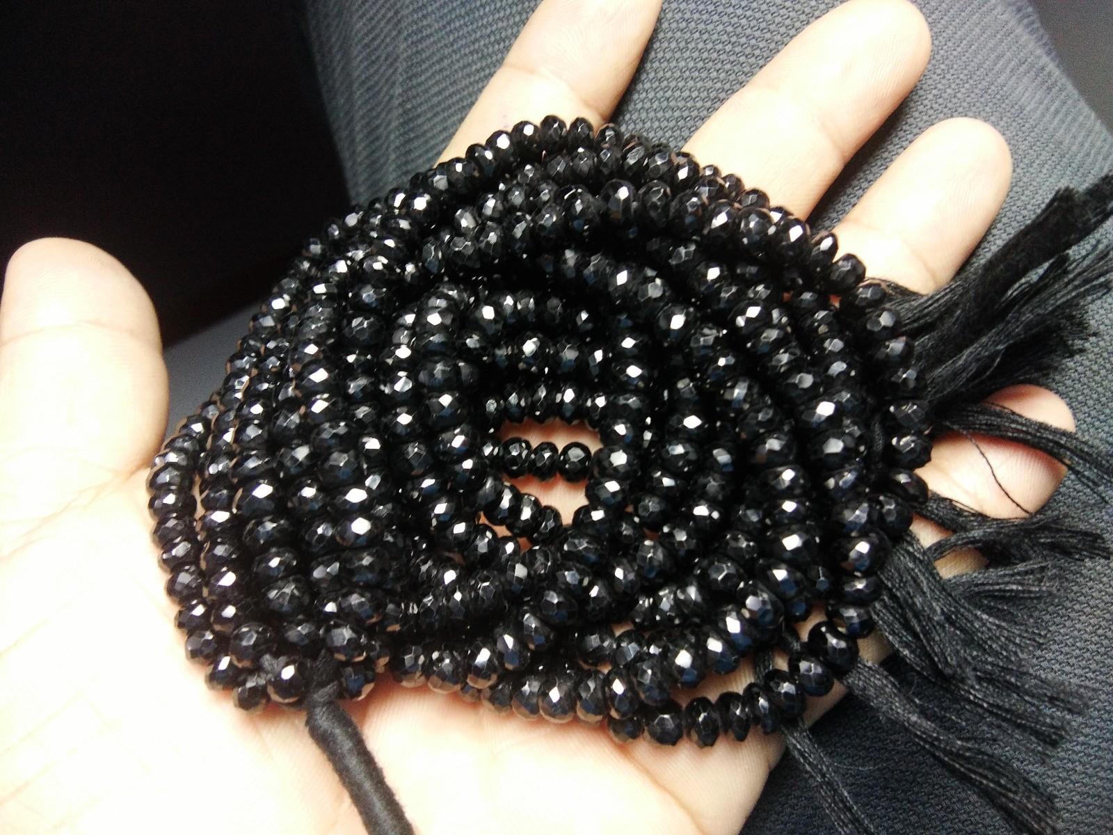 Black Spinel Micro Faceted Rondelle Beads 8-8.5mm 7 Inch Strand