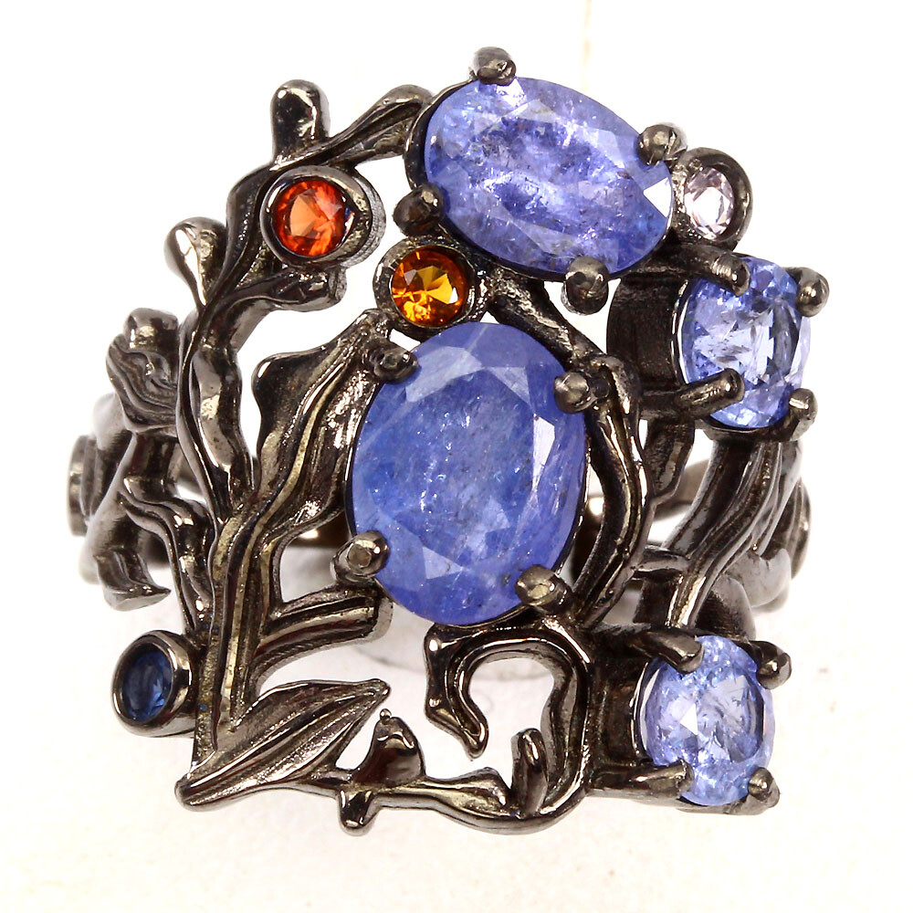 925 Sterling Silver Ring Oval Blue Tanzanite 8x6mm Natural Gemstone Jewelry
