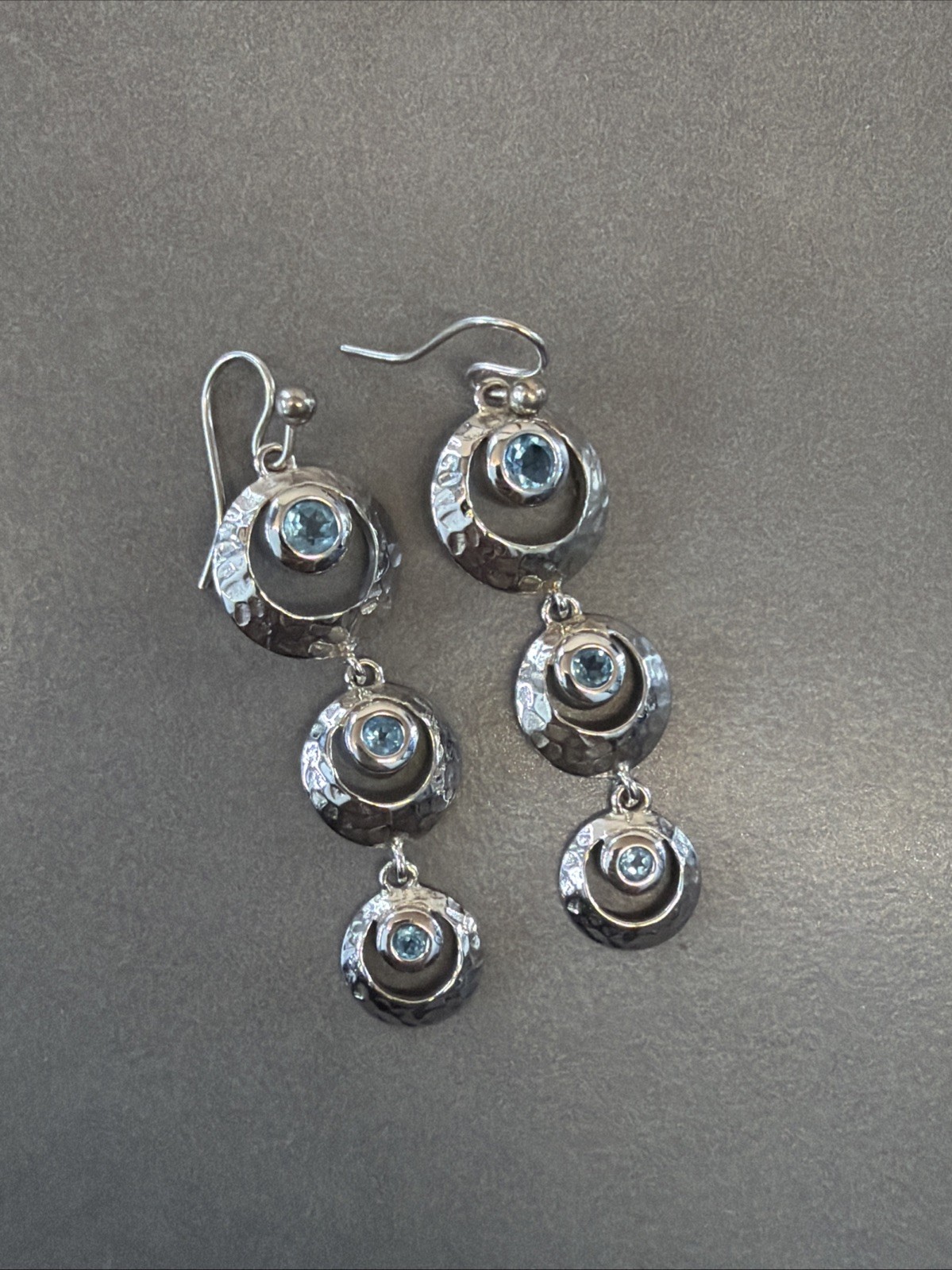 Round Blue Topaz 925 Sterling Silver Dangle Earrings D114