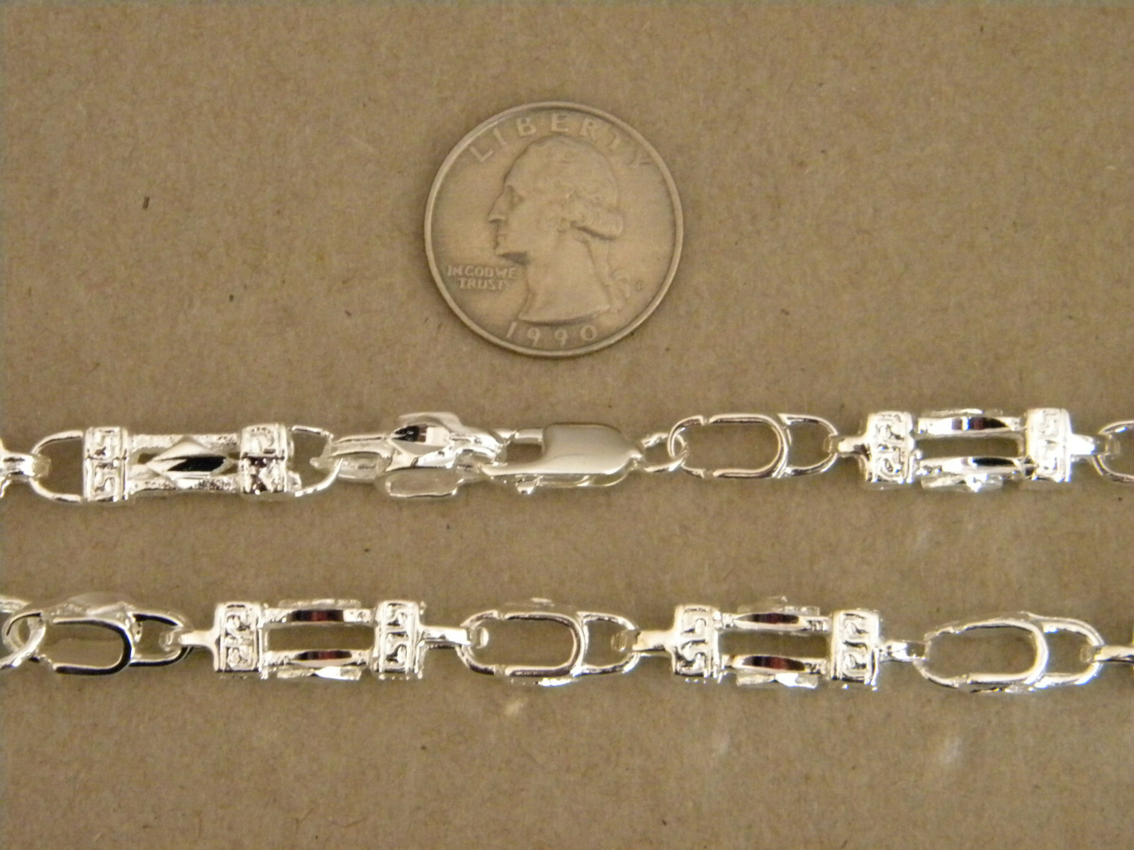 Men’s Silver Plated Large Roman Link Fashion Necklace 30in Inch Long 8mm Wide