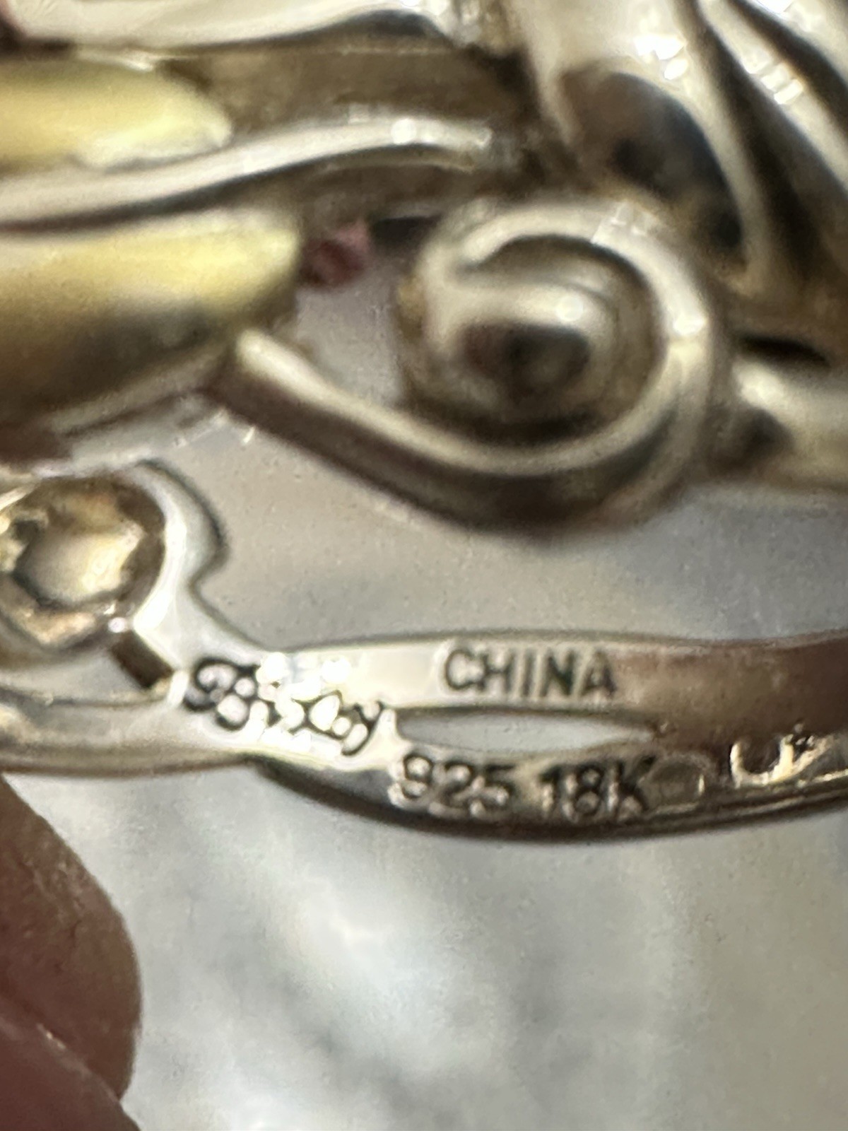 Barbara Bixby Sterling 925 & 18k Gold Leaves Citrine Gemstone Band Ring Size 8