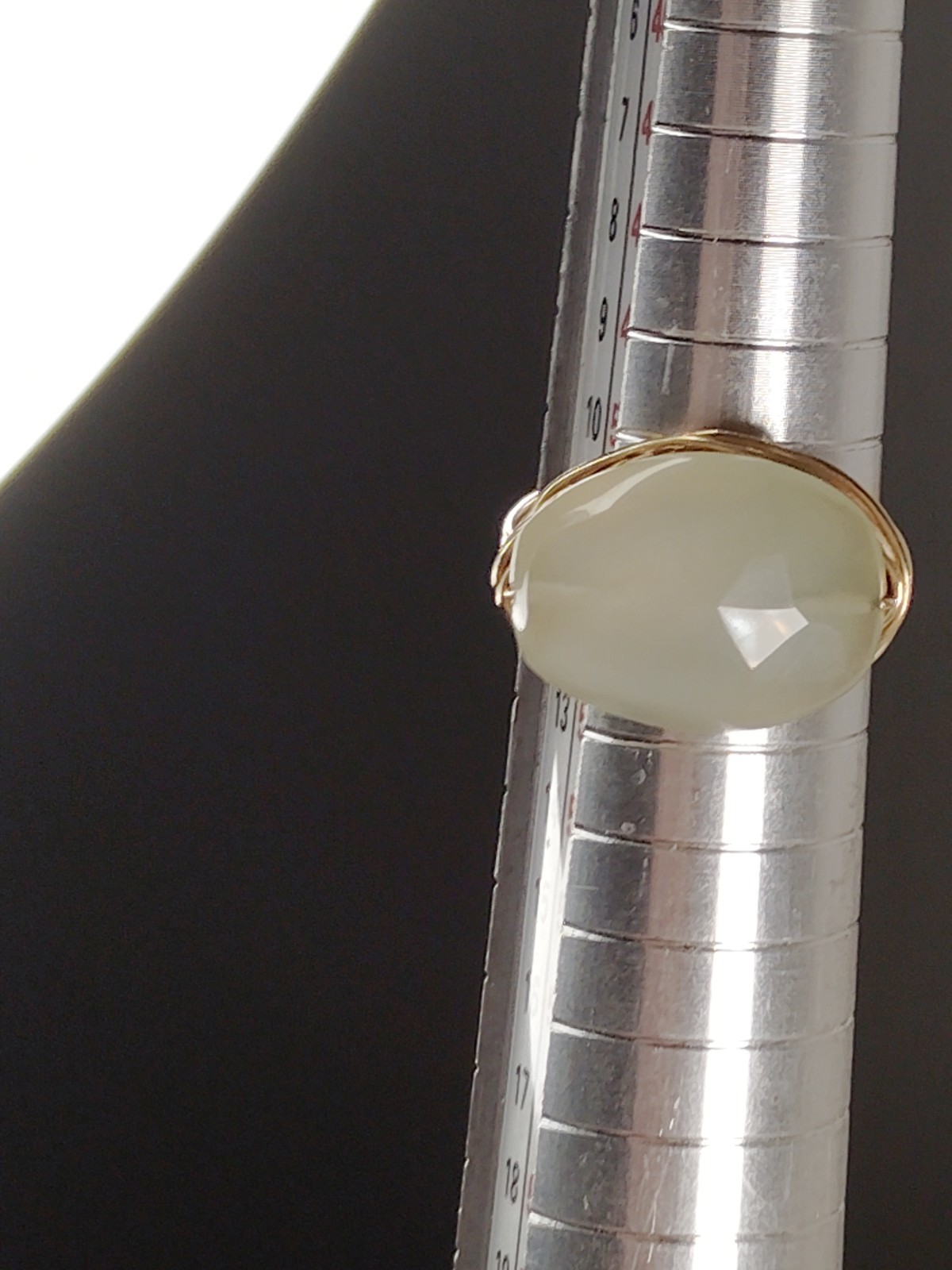 Gold Tone Wire Wrap Cocktail Ring Oval White Stone Wire Set Size 11