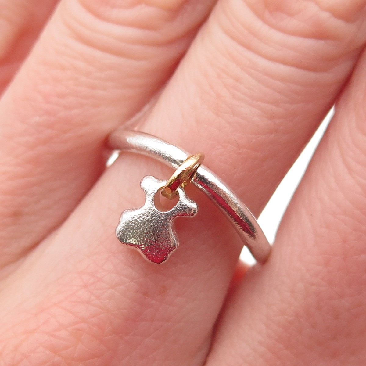 Tous 925 Sterling Silver Vermeil Sweet Dolls Charm Wavy Band Ring Size 6.75