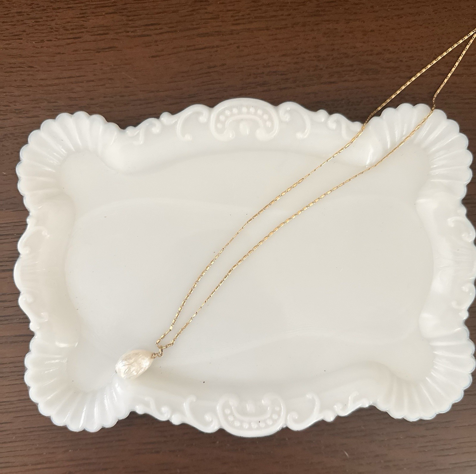 14k Gold Plated Brass Pearl Necklace by Cloverpost