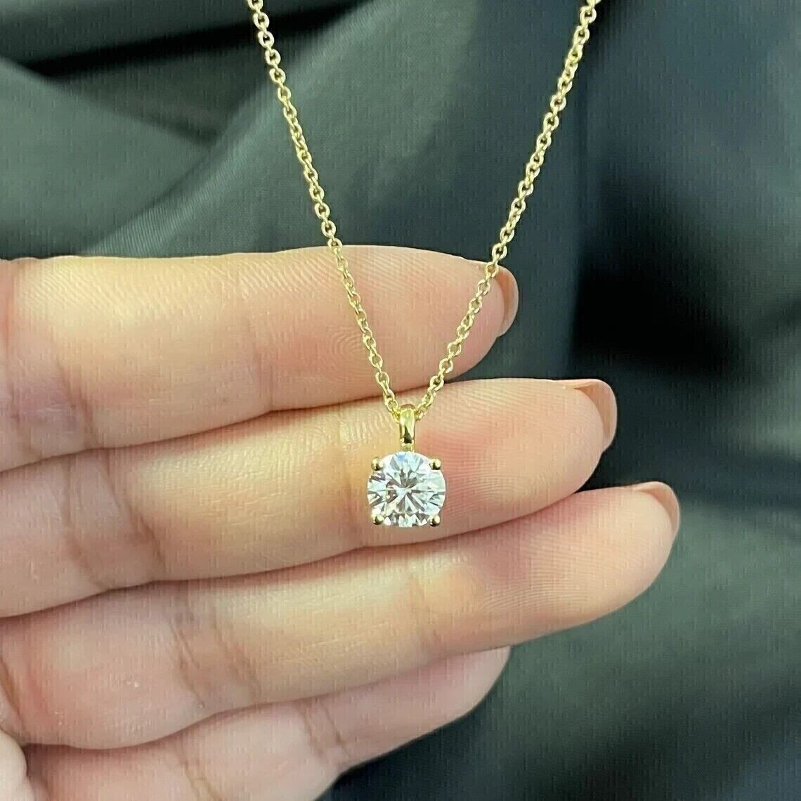 2 Ct Lab Created Diamond Solitaire Pendant Necklaces 14K Yellow Gold Plated
