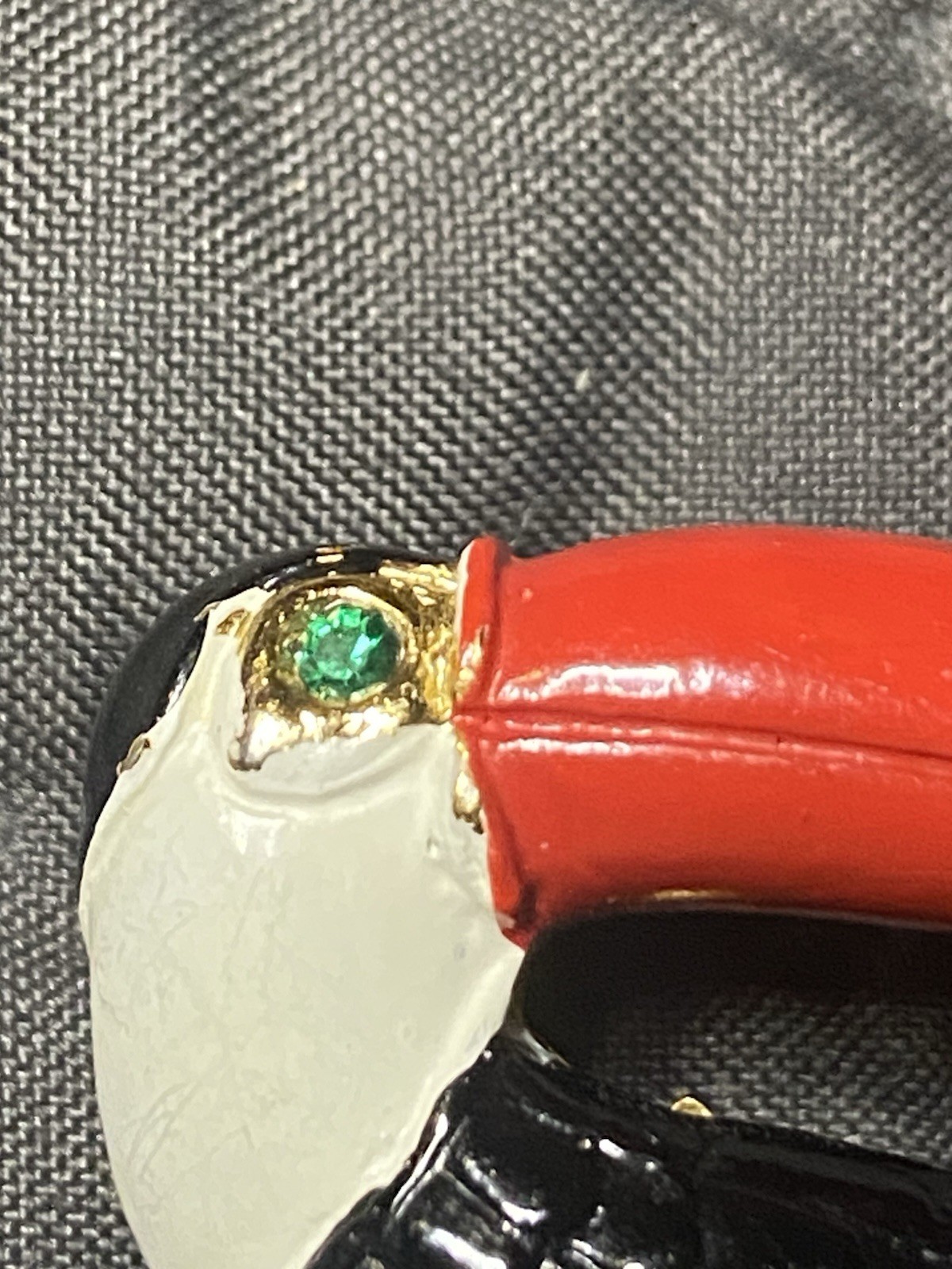 vintage Gerry’s Red White & Black Toucan On Gold Branch Green Crystal Eye