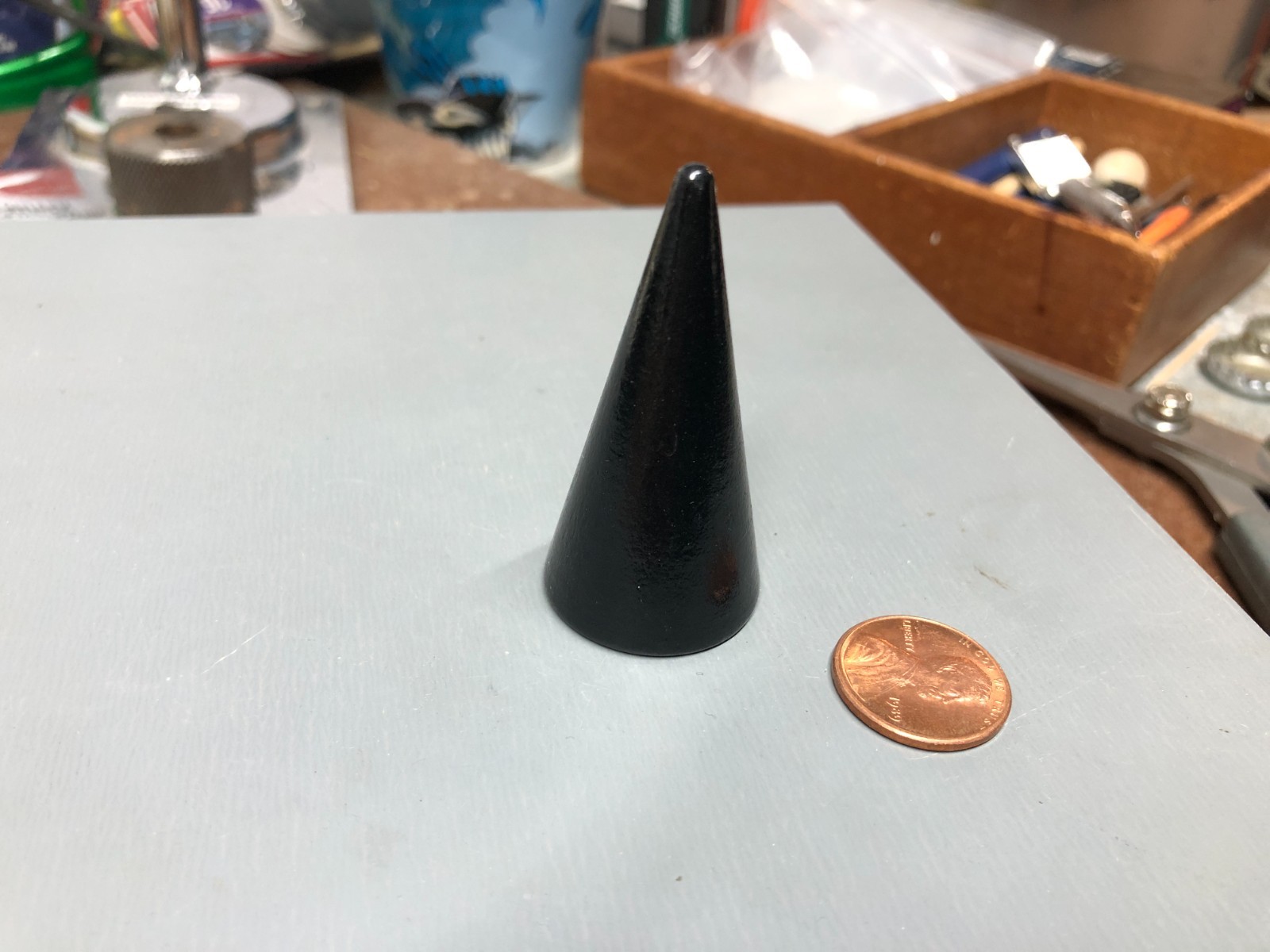 CONE SHAPED RING DISPLAY STAND JEWELRY HOLDER PHOTO PROP MADE OF WOOD BLACK