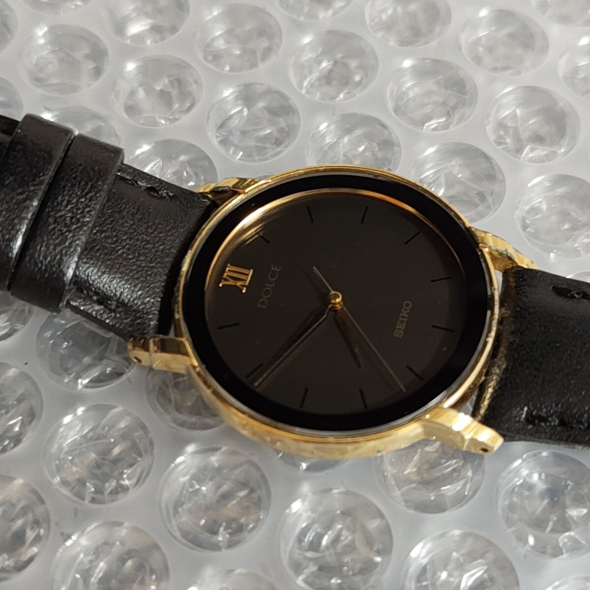Working SEIKO Seiko Dolce Dolce 5E31-6C10 Case Gold Men Women Black Dial Watch
