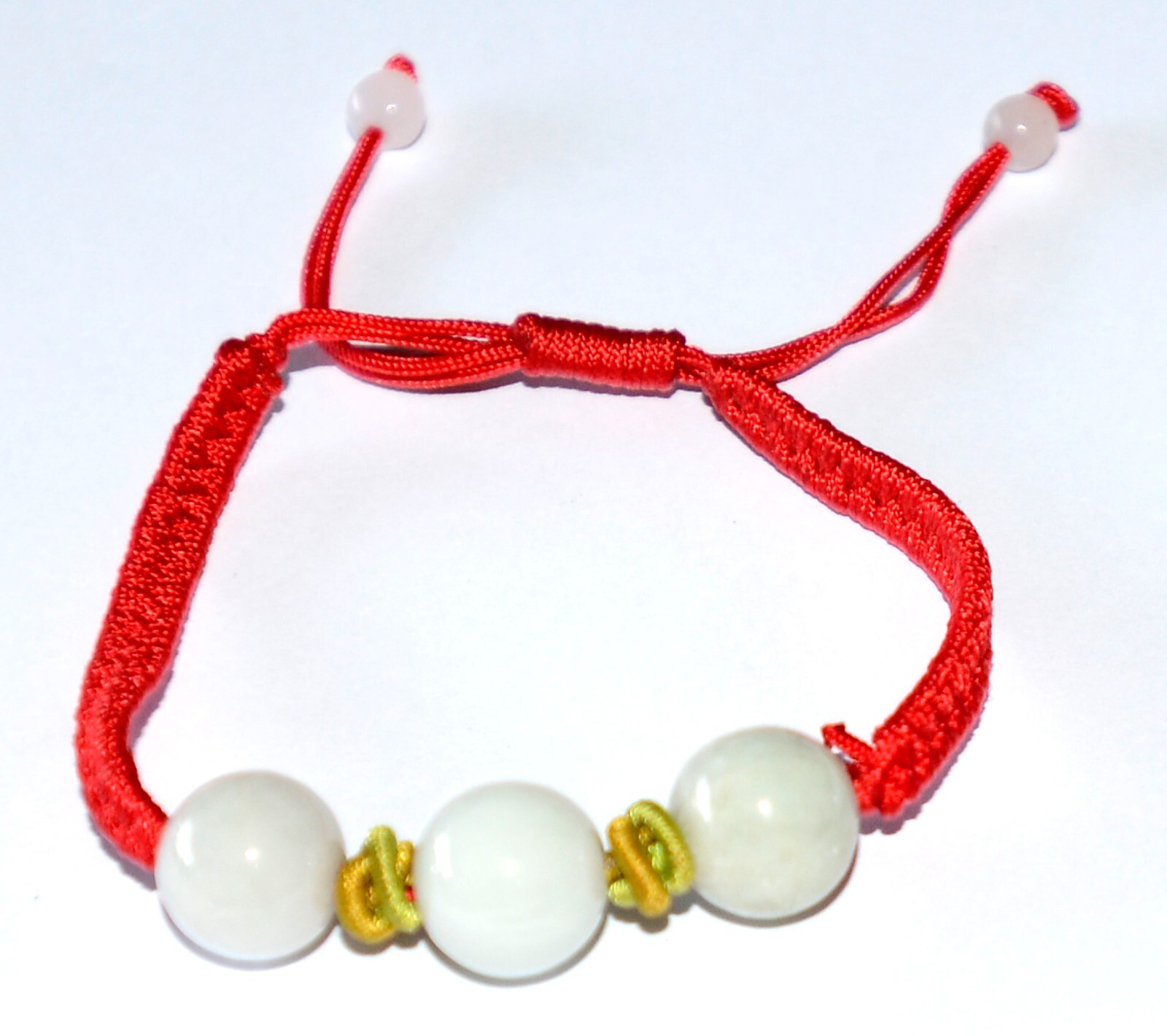 Macrame Friendship Adjustable Red Cord Feng Shui 3 Jade Beads Charm Bracelet