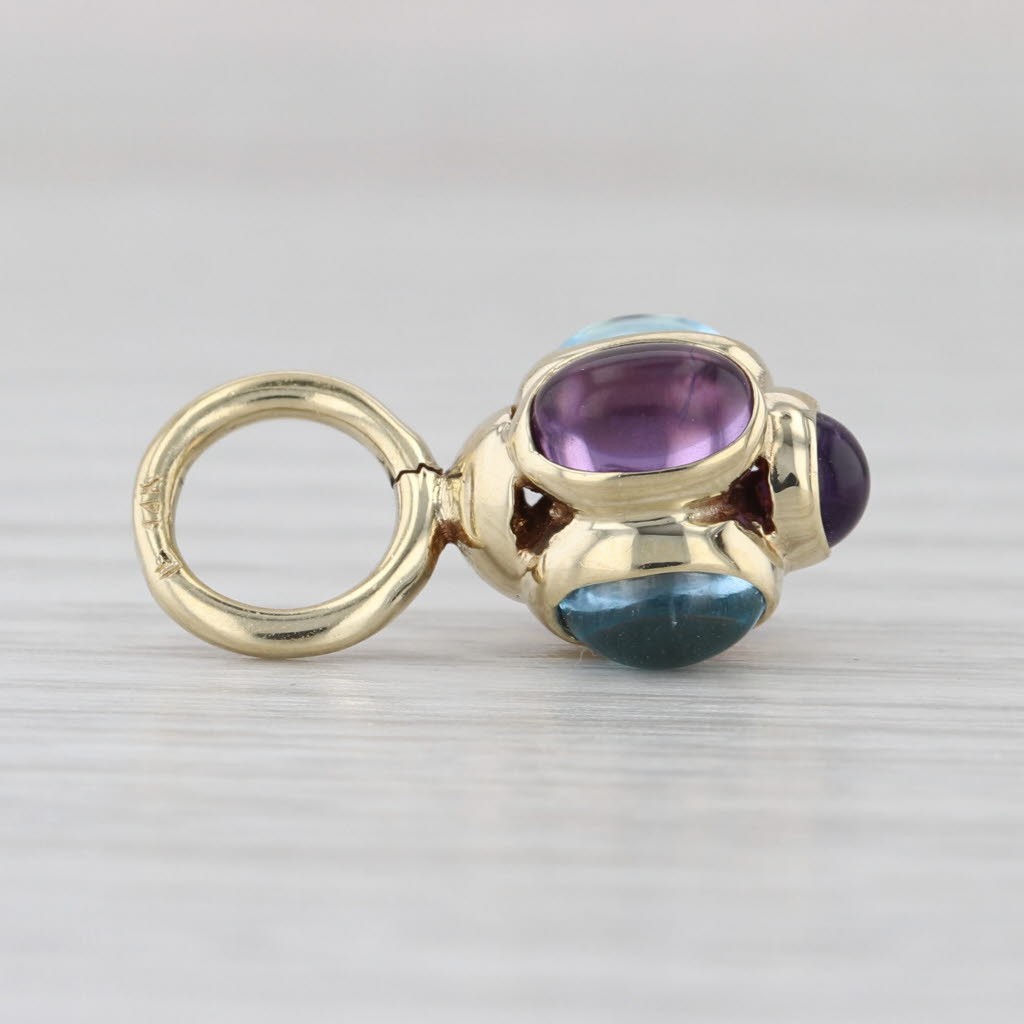 Aquamarine Amethyst Cabochon Small Drop Pendant 14k Yellow Gold Charm