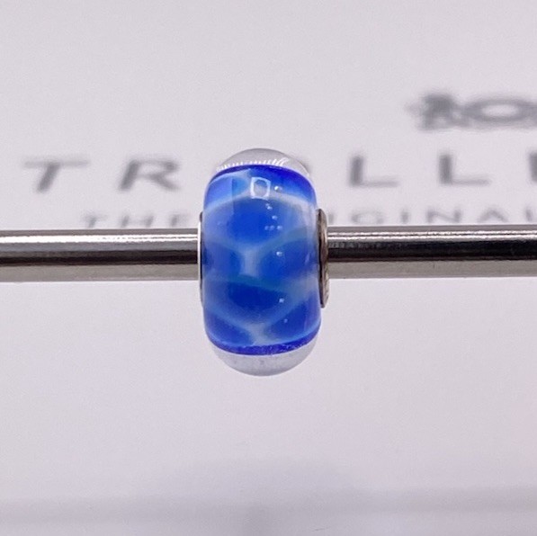 Trollbeads Blue & White Glass Bead Sterling Silver Core – New