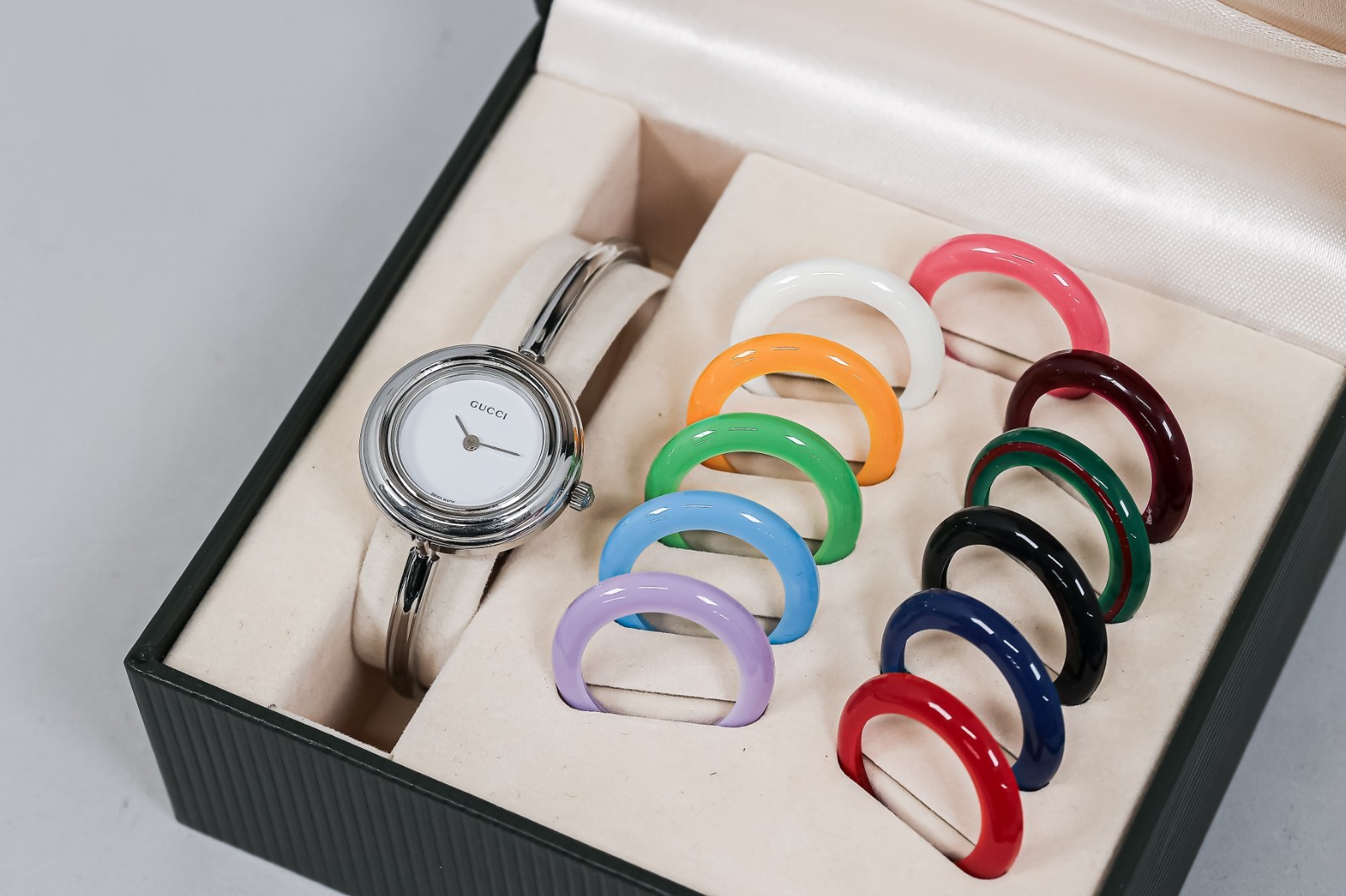 *Full Set ! Silver* Vintage GUCCI Change Bezel 12 Colors 11/12.2L Quartz Women’s