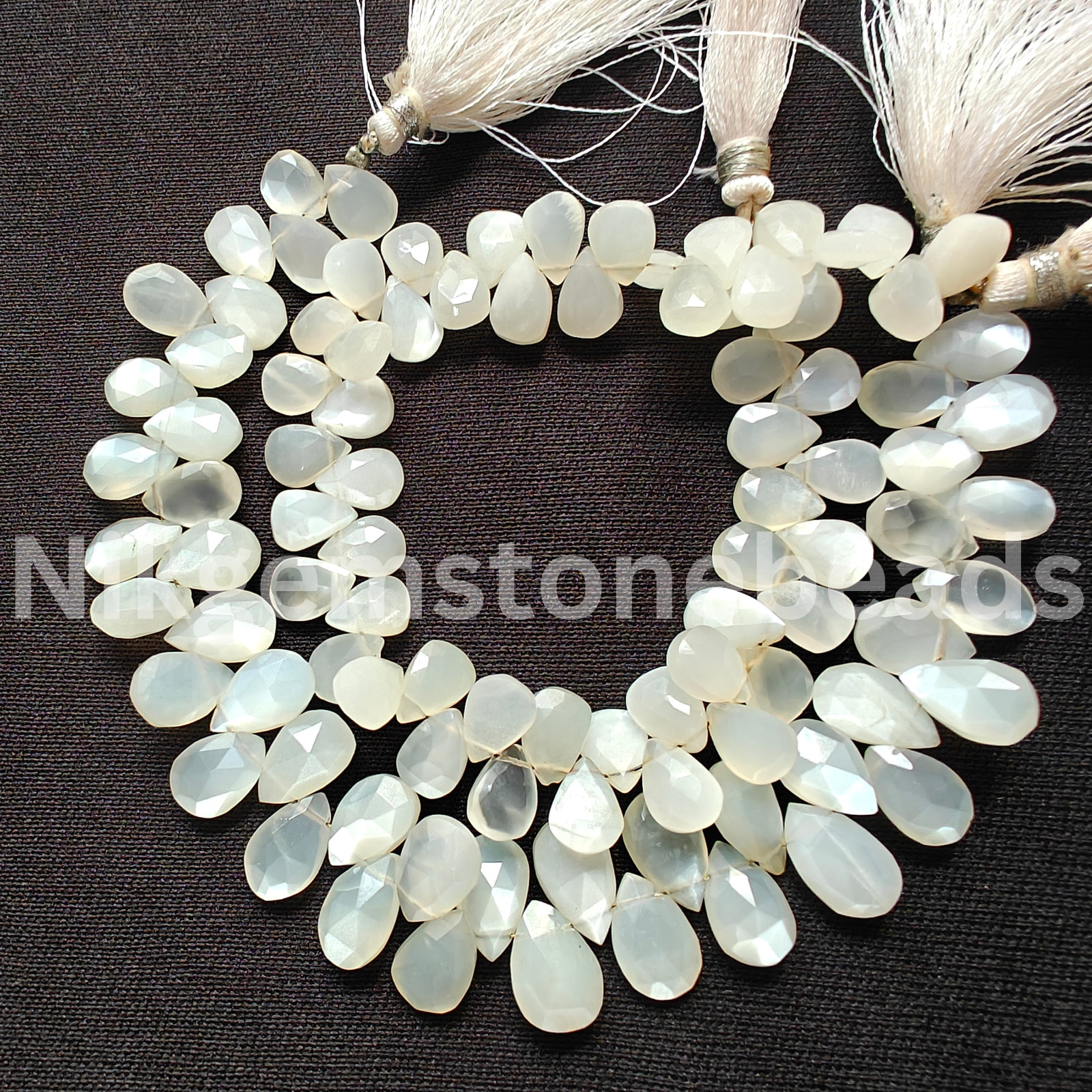Natural White Moonstone Beads, Briolette Faceted Pear Cut Stone, 9.50-10.75 MM.