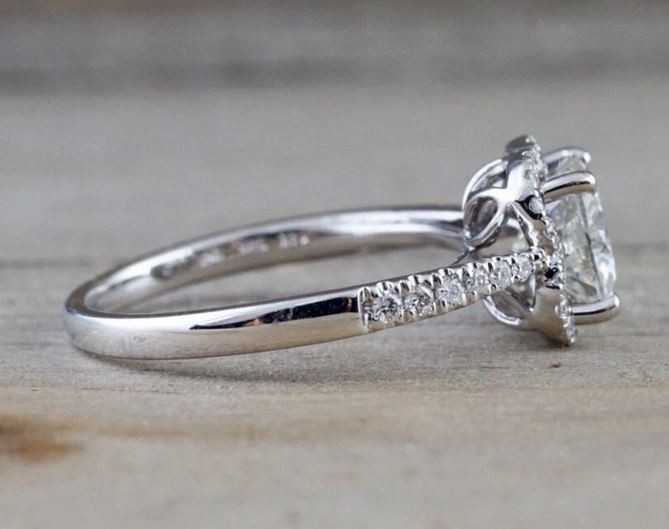 2.40Ct Cushion Moissanite Halo Engagement Ring Pavé Band 14k White Gold Plated