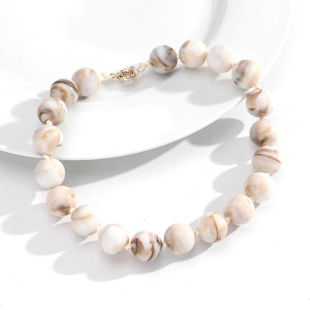 Handmade Resin Bead Choker Necklace Vintage Round Rope Chain Jewelry Women