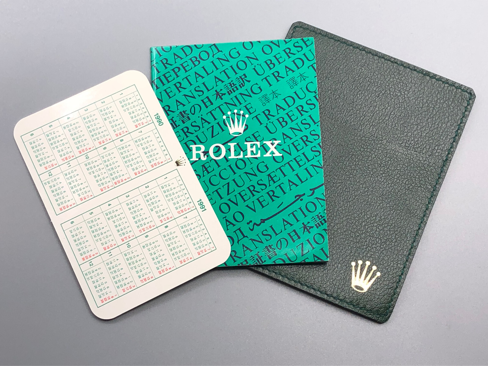 ROLEX NOS 1990/1991 CALENDAR CARD TRANSLATION BOOKLET DOCUMENT WALLET HOLDER LOT