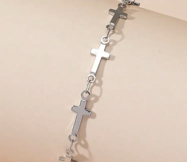 Womens Stainless steel heart w/cross CZ necklace and cross bracelet set
