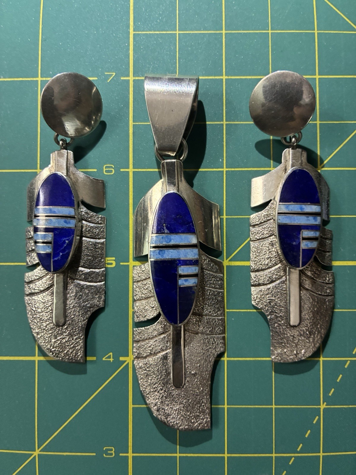 Back @ $755 @ 8PM 70s-80s Navajo J. Howe Feather Sterling/Stone Pendant/Earrings