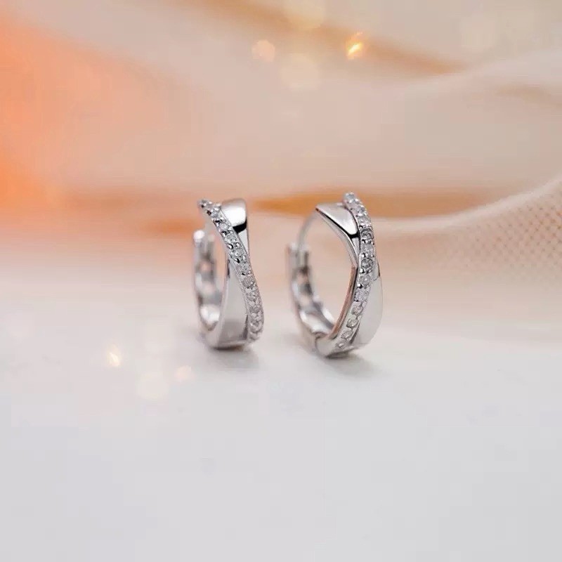 925 Silver Twisted CZ Crossover Hoop Earrings Criss Cross Huggie Earrings 129